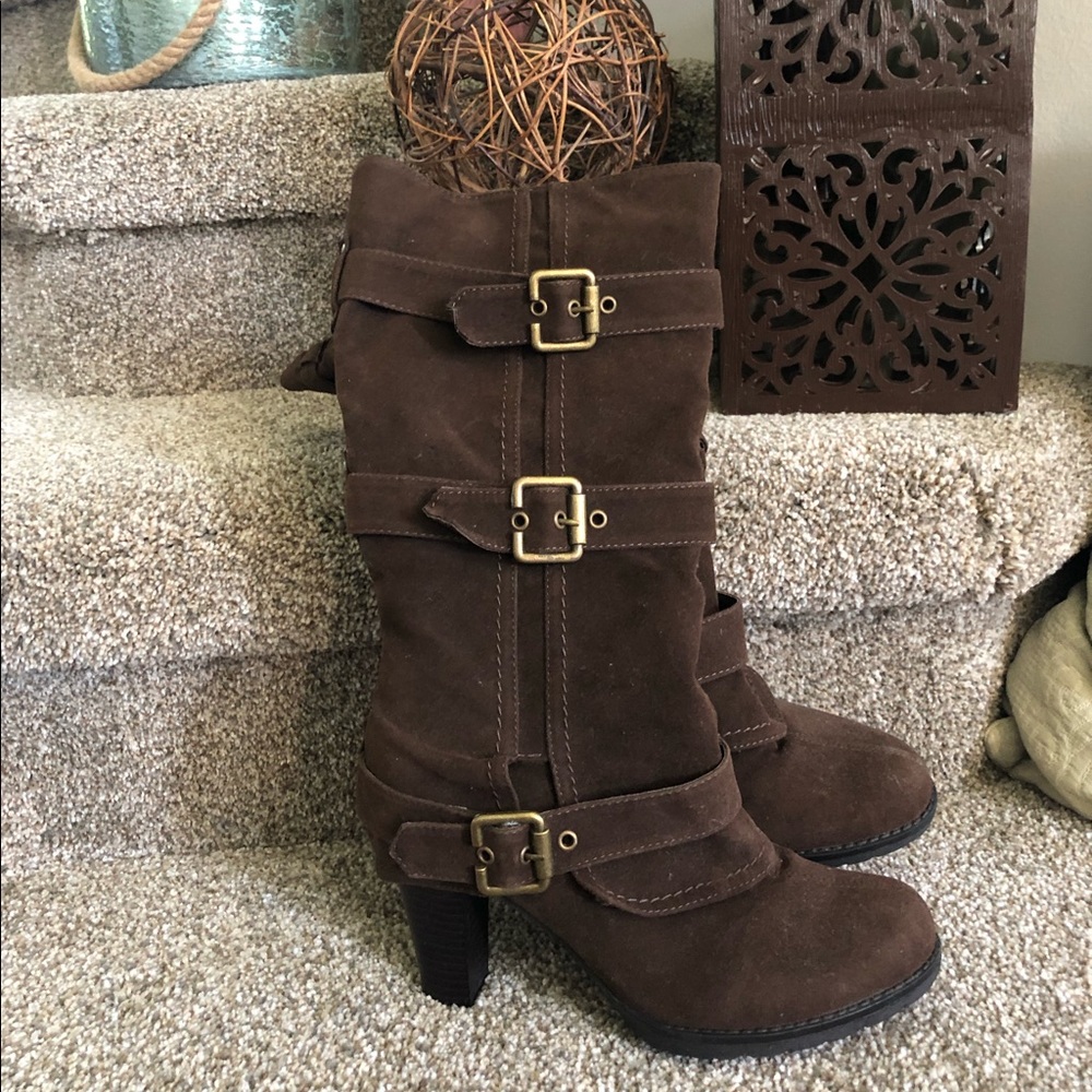 Buckled heel boots